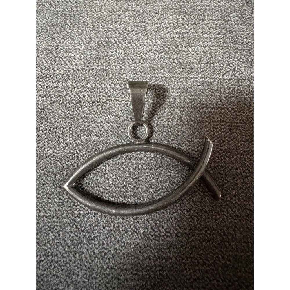Vintage 925 Sterling Silver 3D Christian Jesus ICHTHUS Fish Religious Pendant